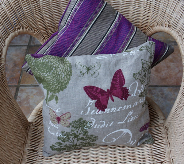 Lavender and green linen cushion cover