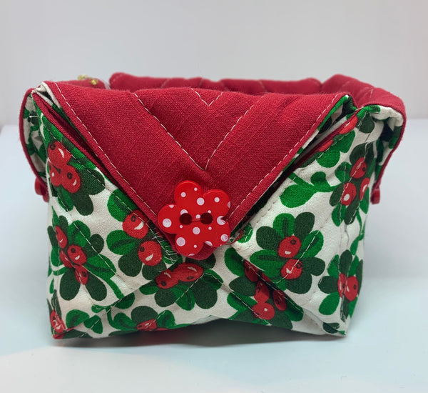 Medium Fabric box - red. green and white