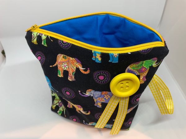 Funky elephants  zipped and lined fabric pouch