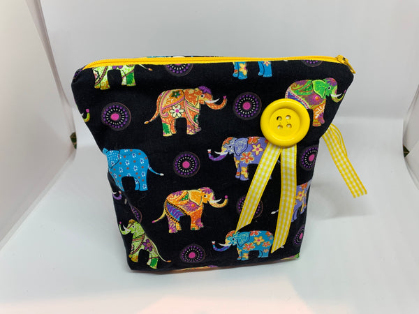 Funky elephants  zipped and lined fabric pouch